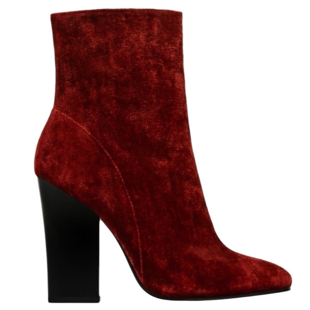 Zara Velvet Pointed Toe Block Heel Terracotta Red Ankle Boots